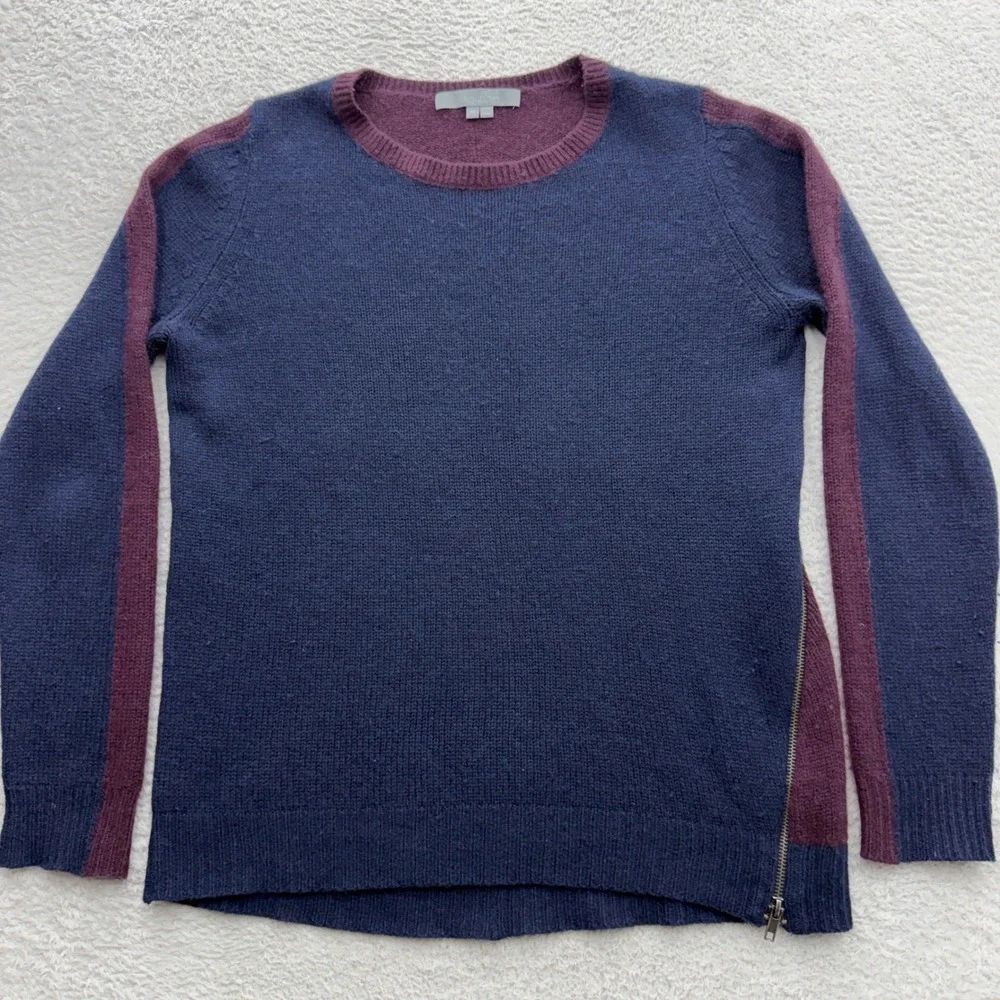 Sea Bleu Cashmere Womens Navy Burgundy Colorblock‎ Side Zip Sweater Size M